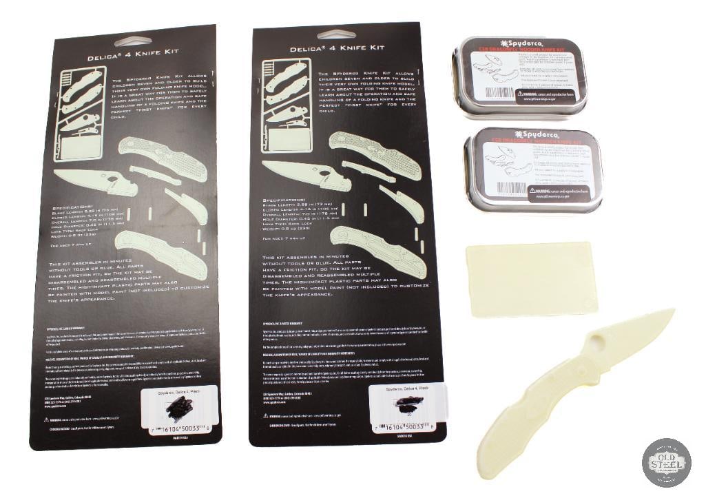 Lot of 5 Spyderco Build Your Own Knife Kits 3 Glow-in-the-Dark Delica Kits & 2 Wooden Dragonfly - 2