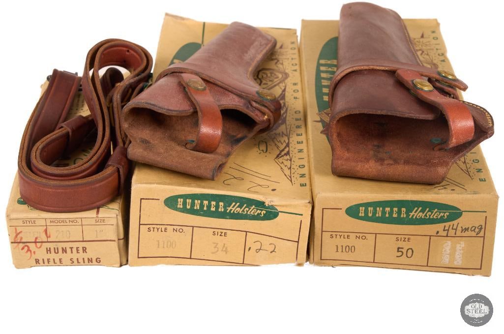 Lot of 2 Vintage Hunter Leather Holsters & Hunter Leather Rifle Sling - 2