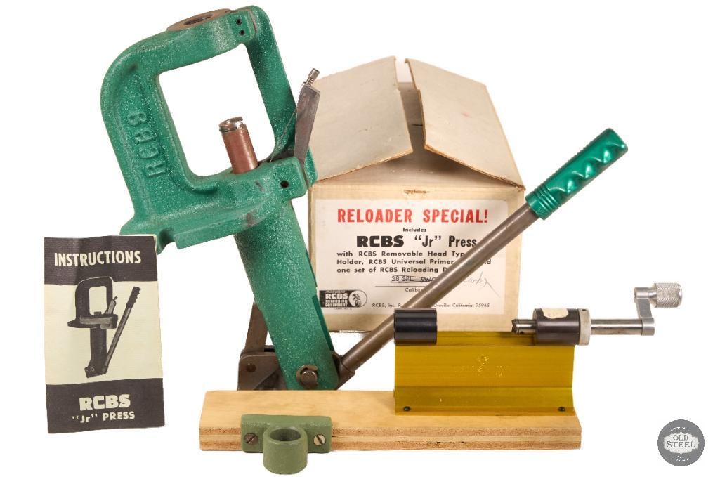 RCBS JR Reloading Press Single Stage Reloading Press: This RCBS JR reloading press is a classic single-stage press known for its rugged construction and long-standing reputation among handloaders. Built from durable cast metal components, the JR series