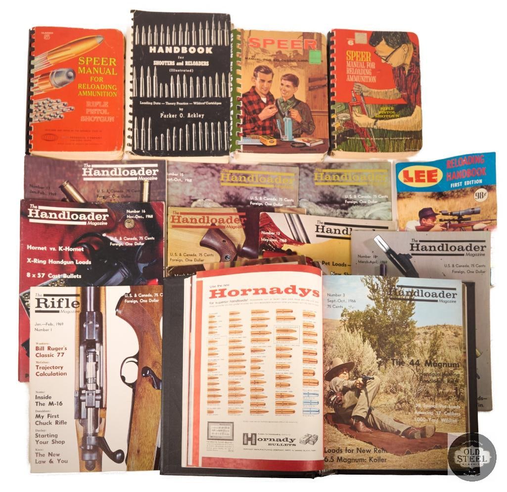 Lot of Vintage Reloading Manuals & Handloading Handbooks: This lot includes a collection of vintage reloading manuals and handloading handbooks, offering a valuable reference library for reloaders, firearms enthusiasts, and collectors of shooting