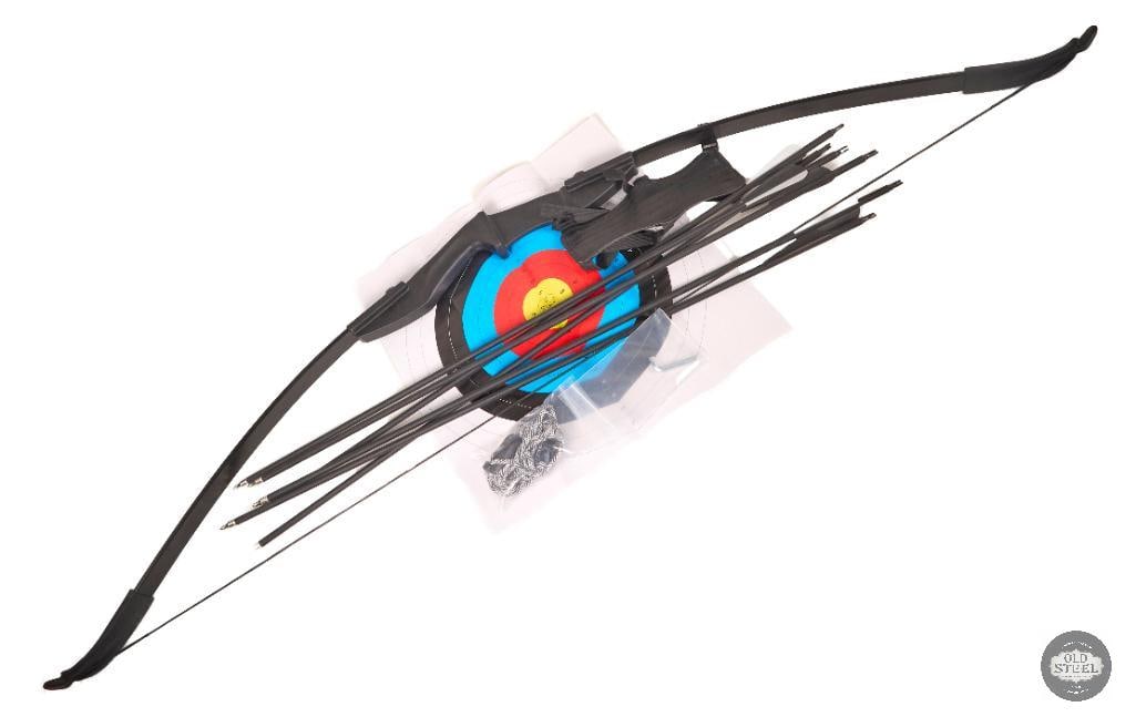 Recurve Bow Package Target, Arrows & Stringer Tool Included: This recurve bow package is a complete archery setup designed for target shooting, practice, and recreational use. The bow features a traditional recurve design known for smooth draw and consistent