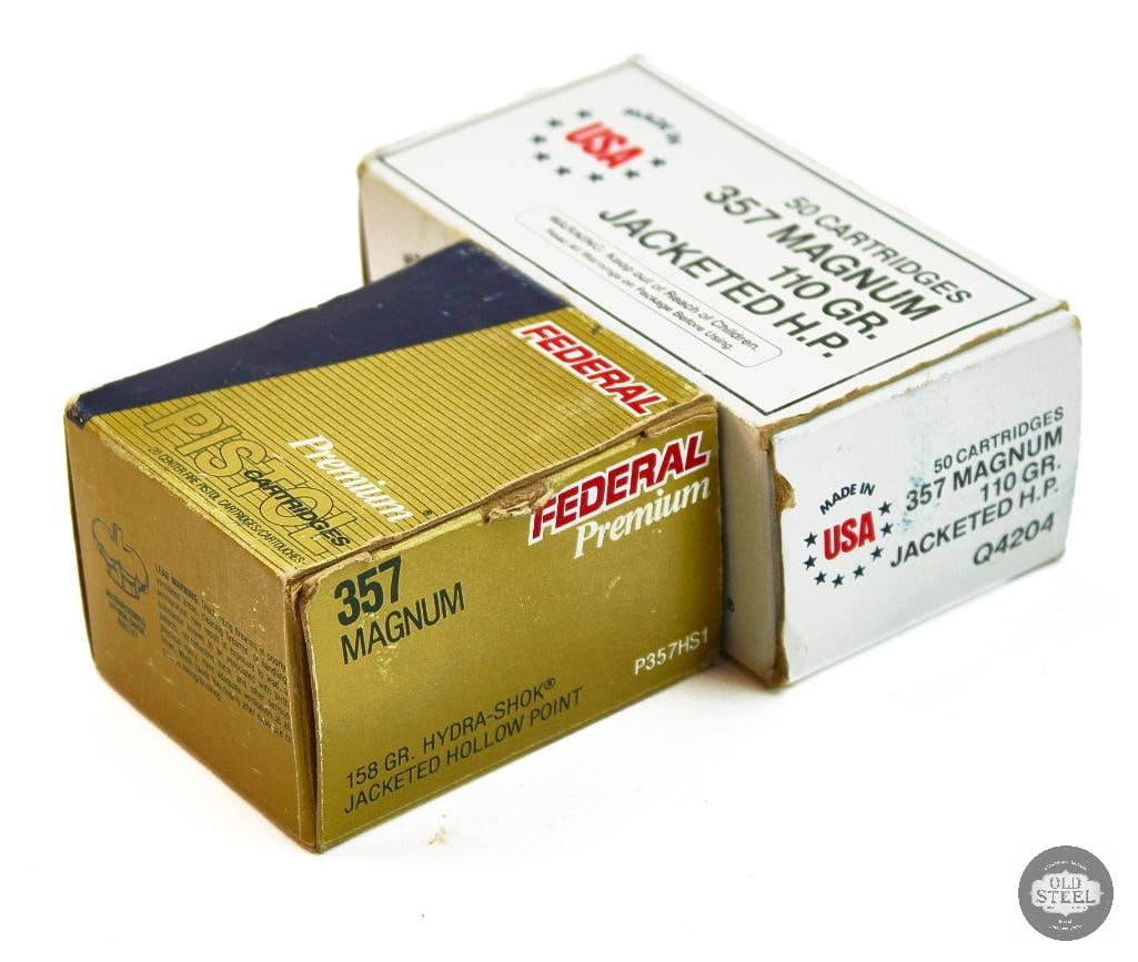 2 Boxes 357 Magnum Ammunition - 70rds: Winchester 110gr JHP - 50rds Federal Premium 158 Hydra-Shok JHP - 20rds THIS ITEM IS AS PICTURED WITH NO FURTHER ATTACHMENTS. ALL SALES ARE FINAL.