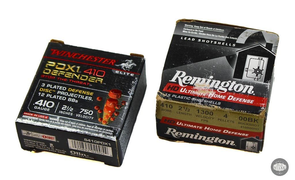 25rds Defensive 410ga Ammunition - Winchester and Remington: 25rds Defensive 410ga Ammunition - Winchester and Remington THIS ITEM IS AS PICTURED WITH NO FURTHER ATTACHMENTS. ALL SALES ARE FINAL. PLEASE REFER TO THE AUCTION DESCRIPTION, LOT
