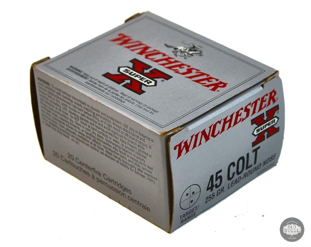 Box of Winchester 45 Colt 255gr LRN Super X Ammunition - 20rds: Box of Winchester 45 Colt 255gr LRN Super X Ammunition - 20rds THIS ITEM IS AS PICTURED WITH NO FURTHER ATTACHMENTS. ALL SALES ARE FINAL. PLEASE REFER TO THE AUCTION DESCRIPTION, LOT