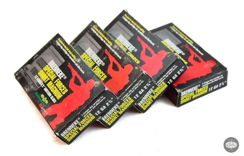 4 Boxes Brenneke 12ga Special Forces Short Magnum Slug Ammunition - 20rds: 4 Boxes Brenneke 12ga Special Forces Short Magnum Slug Ammunition - 20rds THIS ITEM IS AS PICTURED WITH NO FURTHER ATTACHMENTS. ALL SALES ARE FINAL. P