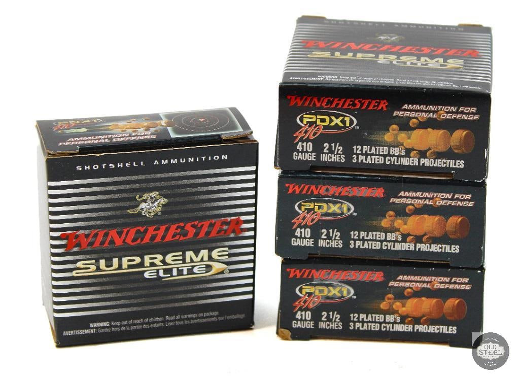 4 Boxes Winchester PDX1 410ga Defensive Ammunition - 40rds: 4 Boxes Winchester PDX1 410ga Defensive Ammunition - 40rds THIS ITEM IS AS PICTURED WITH NO FURTHER ATTACHMENTS. ALL SALES ARE FINAL. PLEASE REFER TO THE AUCTION DESCRIPTION, LOT