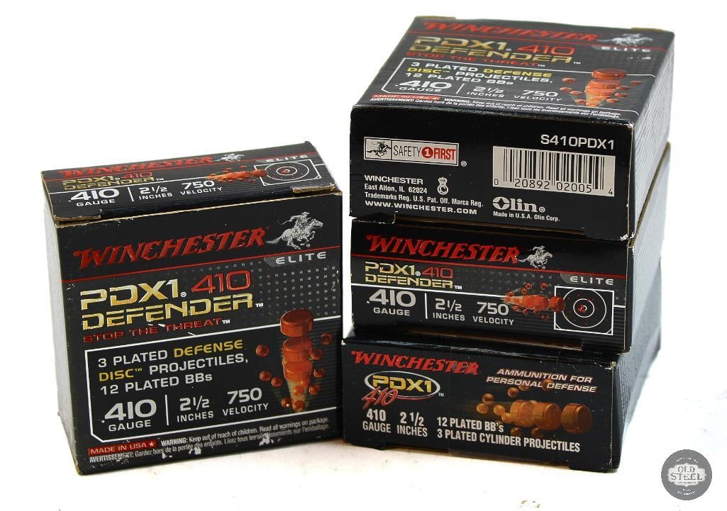 4 Boxes Winchester PDX1 410ga Defensive Ammunition - 40rds: 4 Boxes Winchester PDX1 410ga Defensive Ammunition - 40rds THIS ITEM IS AS PICTURED WITH NO FURTHER ATTACHMENTS. ALL SALES ARE FINAL. PLEASE REFER TO THE AUCTION DESCRIPTION, LOT