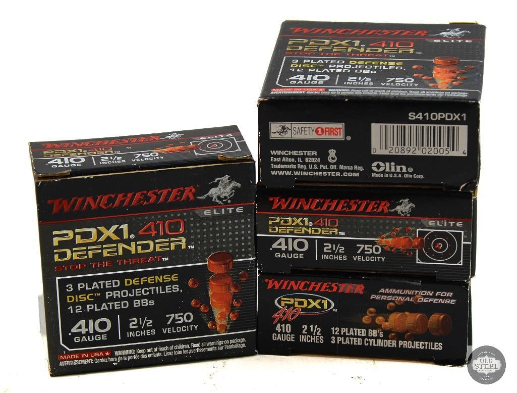 4 Boxes Winchester PDX1 410ga Defensive Ammunition - 40rds: 4 Boxes Winchester PDX1 410ga Defensive Ammunition - 40rds THIS ITEM IS AS PICTURED WITH NO FURTHER ATTACHMENTS. ALL SALES ARE FINAL. PLEASE REFER TO