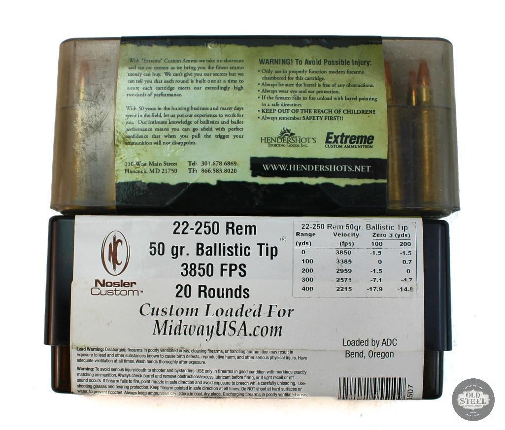 2 Boxes 22-250 REM Ammunition - Hendershots, Nosler - 3