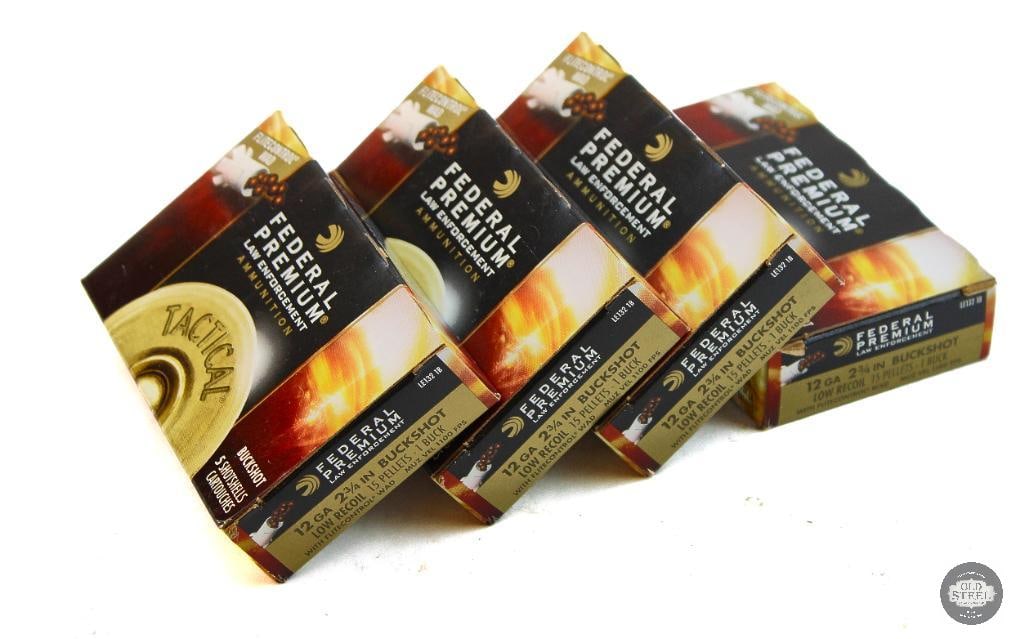 4 Boxes Federal 12ga Low Recoil 1 Buck Ammunition - 20rds: 4 Boxes Federal 12ga Low Recoil 1 Buck Ammunition - 20rds THIS ITEM IS AS PICTURED WITH NO FURTHER ATTACHMENTS. ALL SALES ARE FINAL. PLEASE REFER TO T