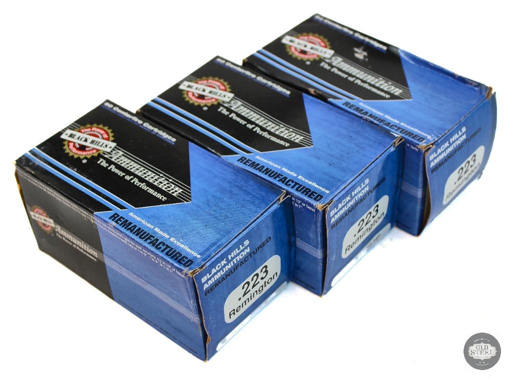 3 Boxes Black Hills Ammunition 223 REM 75gr Match HP Remanufactured Ammunition - 150rds: blacvk 3 Boxes Black Hills Ammunition 223 REM 75gr Match HP Remanufactured Ammunition - 150rds THIS ITEM IS AS PICTURED WITH NO FURTHER ATTACHMENTS. A