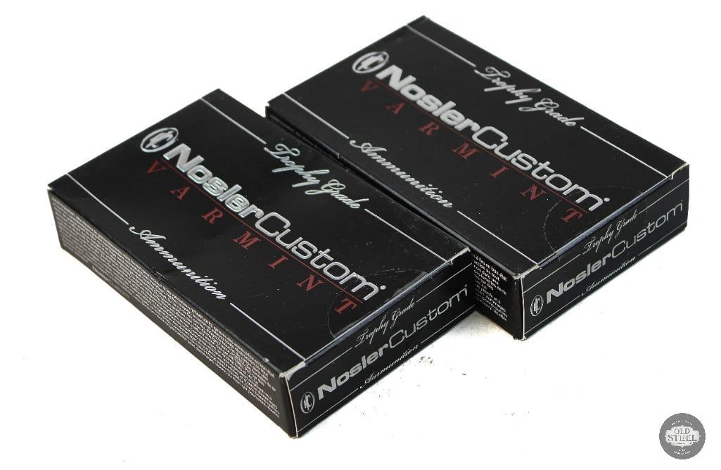 2 Boxes Nosler Custom 22-250 REM 55gr Ballistic Tip Varmint - 40rds: 2 Boxes Nosler Custom 22-250 REM 55gr Ballistic Tip Varmint - 40rds THIS ITEM IS AS PICTURED WITH NO FURTHER ATTACHMENTS. ALL SALES ARE FINAL. PLEASE REFER TO THE AUCTION DESCRIPTION, LOT