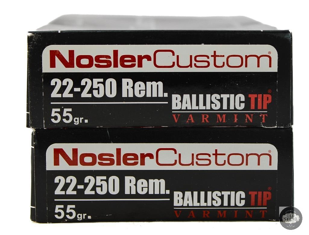 2 Boxes Nosler Custom 22-250 REM 55gr Ballistic Tip Varmint - 40rds - 2