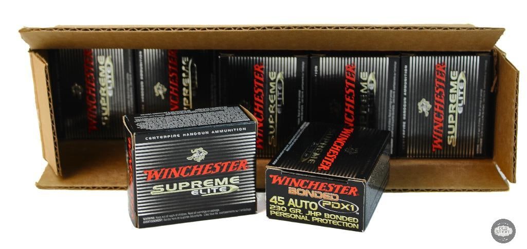 200rd Case of Winchester Supreme Elite Bonded PDX1 45 AUTO 230gr JHP Ammunition: 200rd Case of Winchester Supreme Elite Bonded PDX1 45 AUTO 230gr JHP Ammunition THIS ITEM IS AS PICTURED WITH NO FURTHER ATTACHMENTS. ALL SALES ARE FINAL. PLEASE REFER TO THE AUCTION