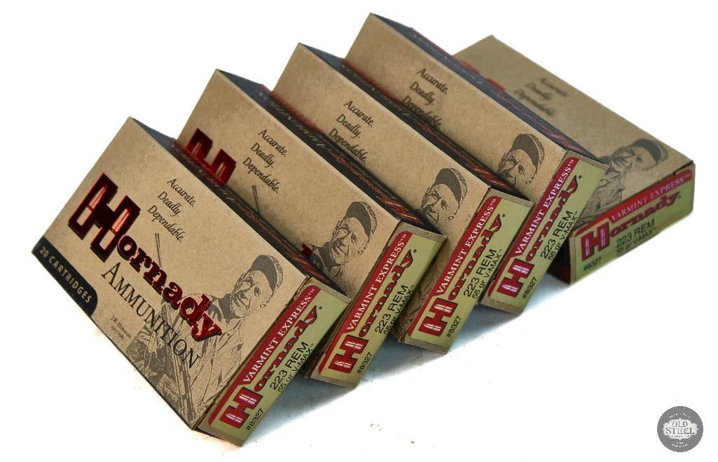 5 Boxes Hornady Varmint Express 223 REM 55gr V-Max Ammunition 100rds: 5 Boxes Hornady Varmint Express 223 REM 55gr V-Max Ammunition 100rds THIS ITEM IS AS PICTURED WITH NO FURTHER ATTACHMENTS. ALL SALES ARE FINAL. PLEASE