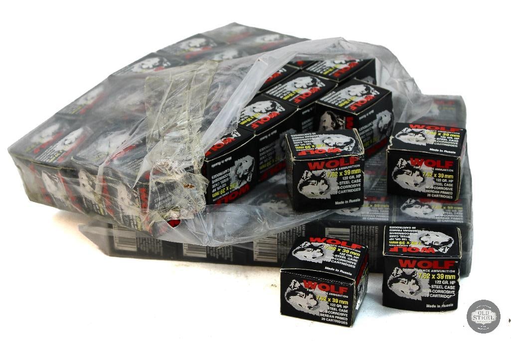 1000rds Wolf 7.62x39mm Ammunition: 1000rds Wolf 7.62x39mm Ammunition THIS ITEM IS AS PICTURED WITH NO FURTHER ATTACHMENTS. ALL SALES ARE FINAL. PLEASE REFER TO THE AUCTION DESCRIPTION, LOT #1 DESCRIPTION AND TERMS OF SALE