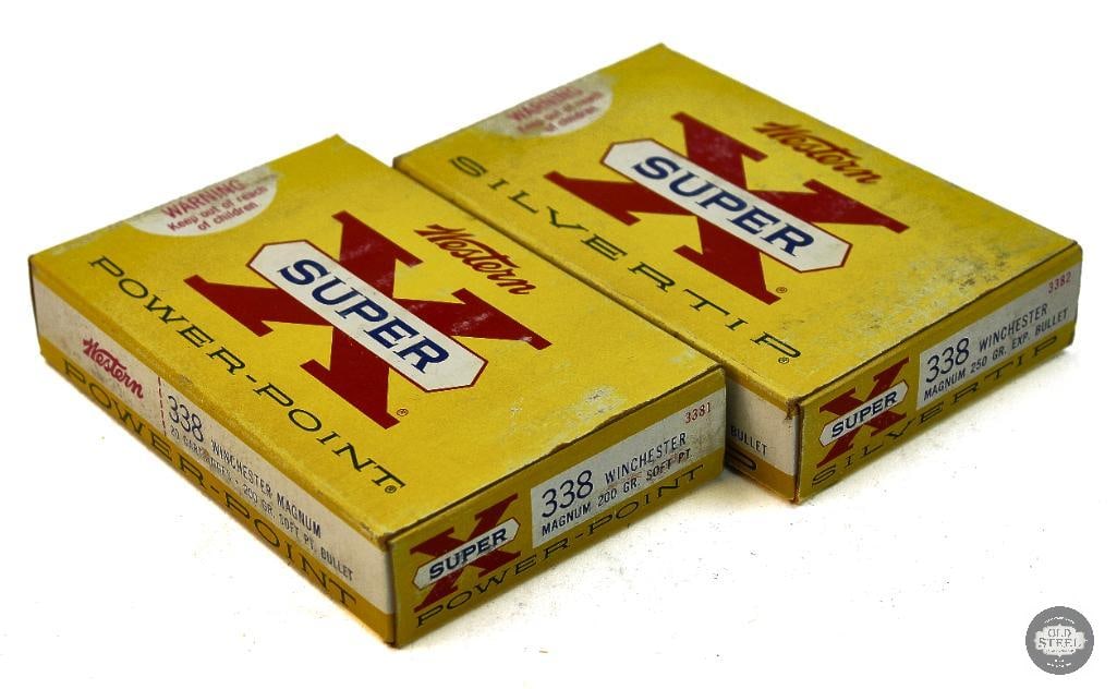 2 Boxes Winchester Super-X 338 WIN MAG Ammunition - 40rds: 20rds 200gr SP 20rds 250gr EXP THIS ITEM IS AS PICTURED WITH NO FURTHER ATTACHMENTS. ALL SALES ARE FINAL. PLEASE REFER TO THE AUCTION DESCRIPTION, LOT #1 DESCRIPTION AND TERMS OF