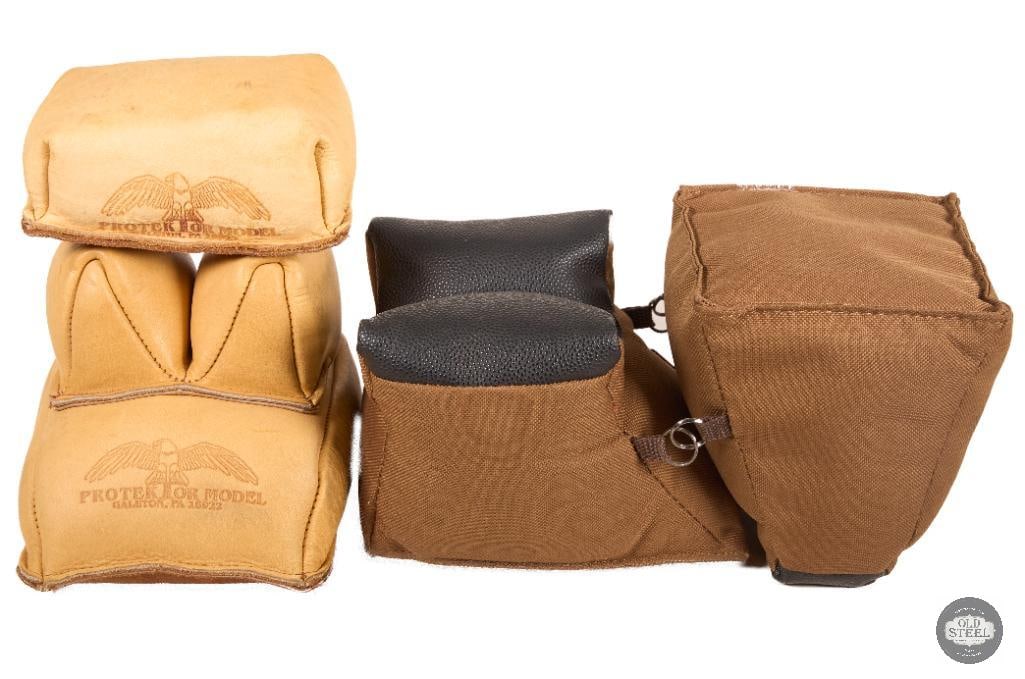 Lot of 2 Sets of Shooters Bag Rests Rifle Support Bags: This lot includes two sets of shooters bag rests designed to provide stable rifle support for bench shooting, zeroing, and general range use. Each set consists of shooting bags intended to cradle the