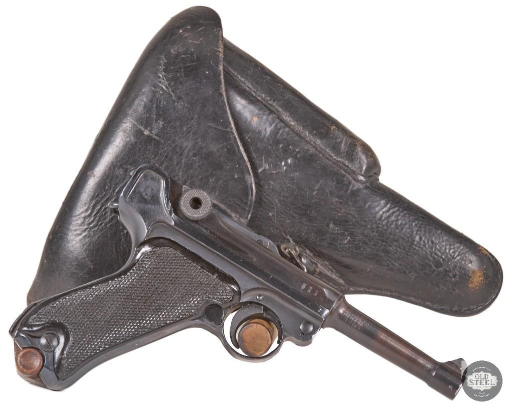 DWM Luger 9mm C&R Mfg 1916 4" All Matching w/ Holster: This DWM Luger is chambered in 9mm and was manufactured in 1916, featuring the classic 4-inch barrel and iconic toggle-lock design associated with Imperial German military sidearms. It remains a highl