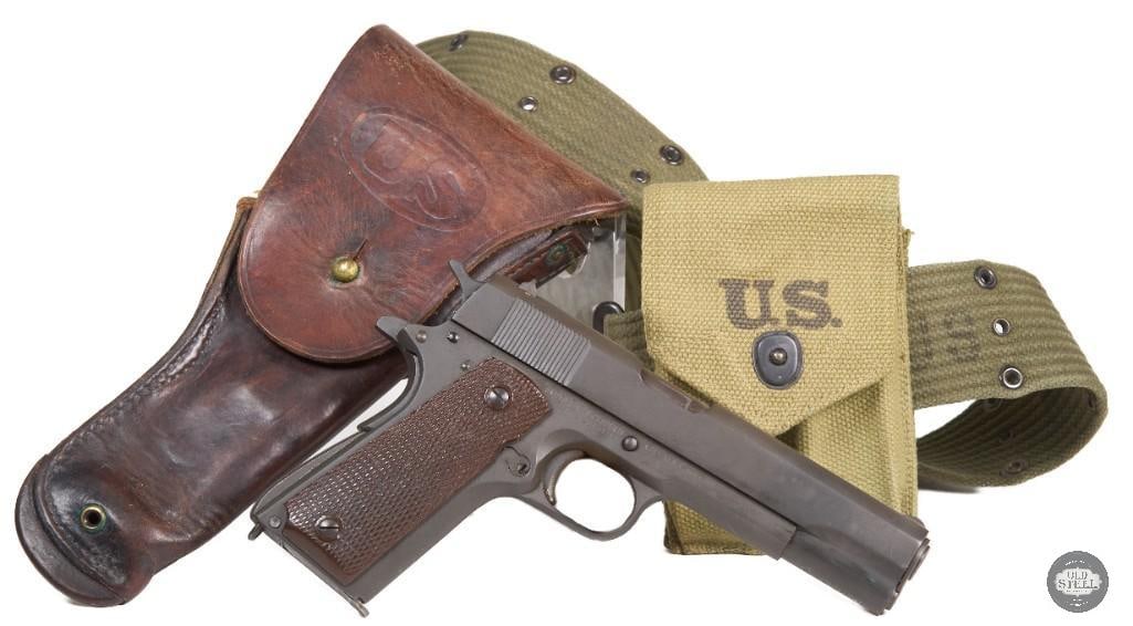 Remington Rand M1911A1 WW2 45 ACP MFG 1944 C&R Parkerized Complete Rig: Up for auction is a Remington Rand 1911A1 chambered in 45 ACP. The date of manufacture on this pistol is 1944, making a WW2 era pistol.the pistol features a nice parkerized finish which was standard