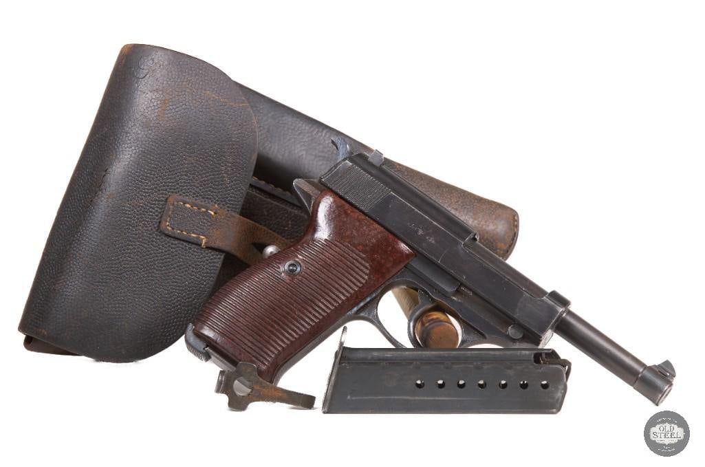 BYF Walther P38 9mm C&R All Matching w/ Holster & Luger Tool: This BYF-manufactured P38 is chambered in 9mm and features all-matching numbered components, representing a classic German WWII service pistol known for its reliability, clean design, and historical s
