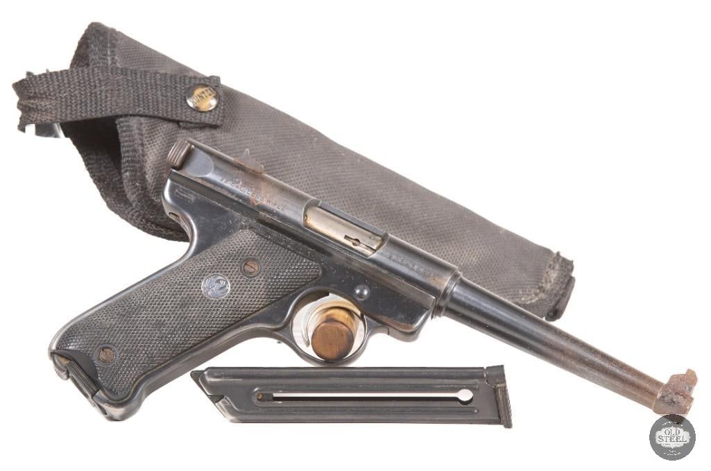 Ruger Mark II .22 LR 6" Barrel w/ Nylon Holster & Spare Magazine: This Ruger Mark II is chambered in .22 LR and features a 6-inch barrel, offering the classic reliability and accuracy the Mark series is known for. A staple rimfire pistol for target shooting and