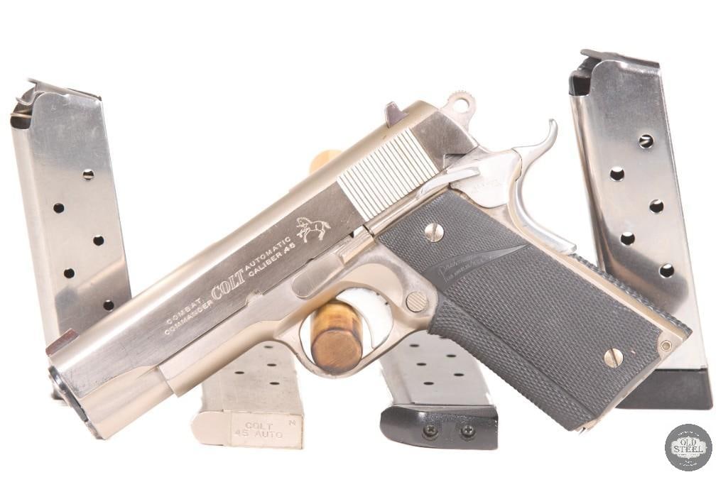 Colt Combat Commander 1911 45 ACP. - 1979 FFL: Up for auction is a Colt Combat Commander chambered in 45 ACP. The barrel measures in at 4 inches with sharp reflective riffling. The pistol comes with 2 magazines total. The pistol was manufactured