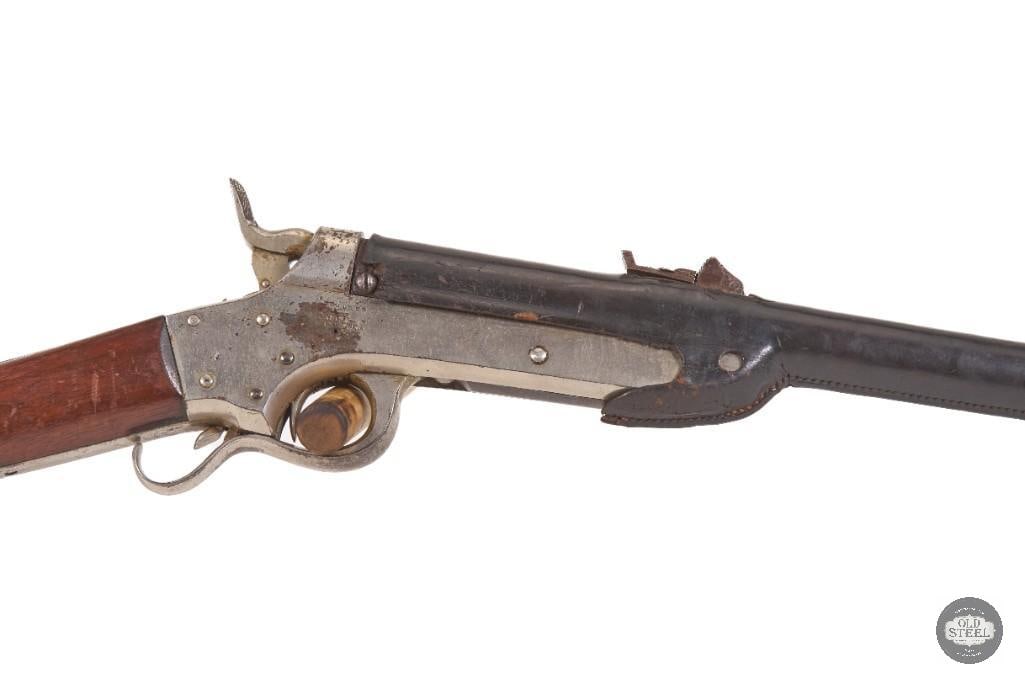 RARE Sharps & Hankins Model Navy Carbine .52 Rimfire Antique w/ Nickel Finish & Leather Shroud - 10