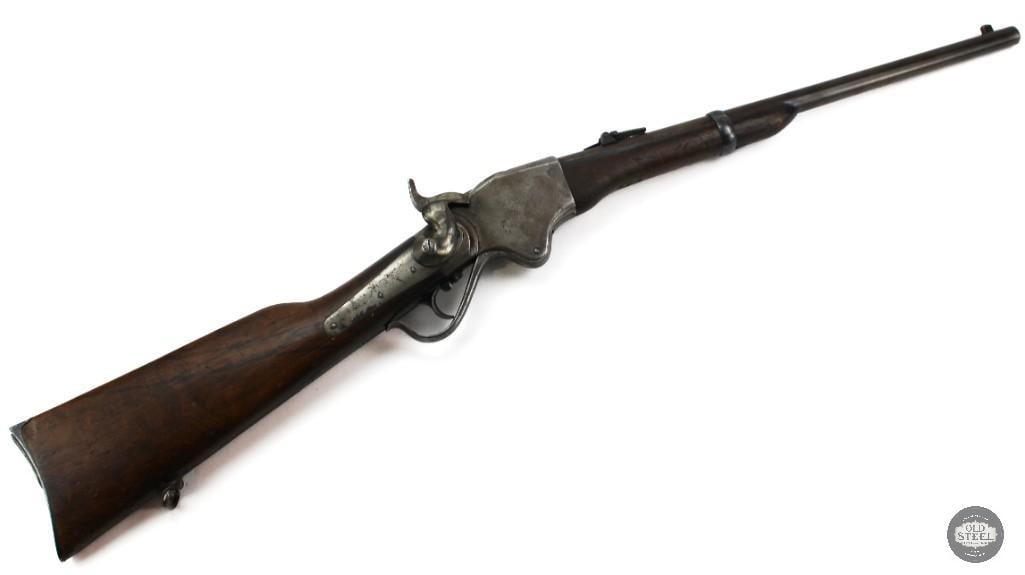 Spencer Saddle Ring Carbine .56-50 MFG 1865 Civil War Antique: This Spencer Saddle Ring Carbine was manufactured in 1865 and is chambered in .56-50 Spencer. It features a 20-inch barrel with a 13-inch length of pull. The carbine is in functional mechanical