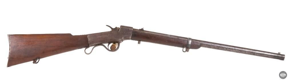 Ballard Carbine .44 Rimfire Antique 22" Single Shot Rifle: This Ballard Carbine is chambered in .44 Rimfire and features a 22-inch barrel with a 13-inch length of pull. The rifle is in functional mechanical condition and shows minor signs of use and wear