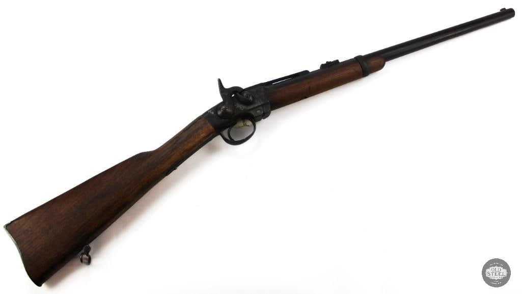 Poultney & Trimble Smiths Patent .50 Cal Percussion Musket Break Open Smoothbore Antique: This Poultney & Trimble Smiths Patent percussion musket is chambered in approximately .50 caliber and features a 21.5-inch barrel with a 14.5-inch length of pull. The firearm is in functional