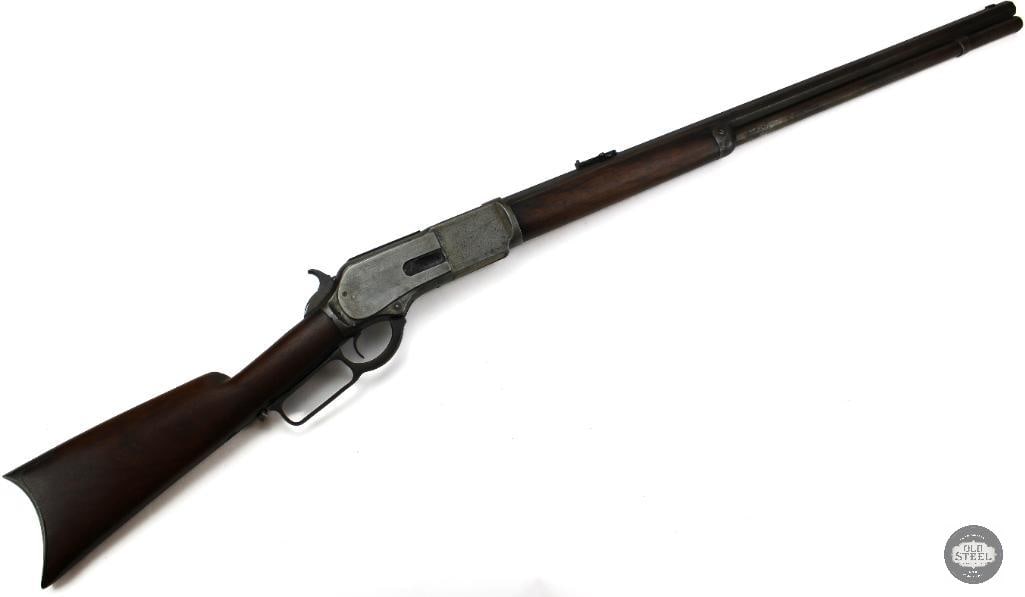 Winchester Model 1876 Octagon Barrel Lever Action Rifle Antique: This Winchester Model 1876 lever-action rifle features a 28-inch octagon barrel with a 13-inch length of pull. The chambering is unknown, although the bore measures approximately .36 caliber. The rifl