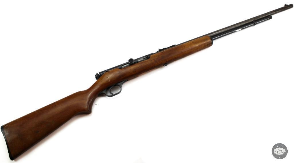 Savage 87A .22 LR Gill Gun Semi Auto C&R 24" Barrel 13.5" LOP Tube Fed: This Savage Model 87A is a semi-automatic .22 LR rifle featuring a 24-inch barrel and a 13.5-inch length of pull. Known for its classic tubular magazine design and dependable rimfire operation, the