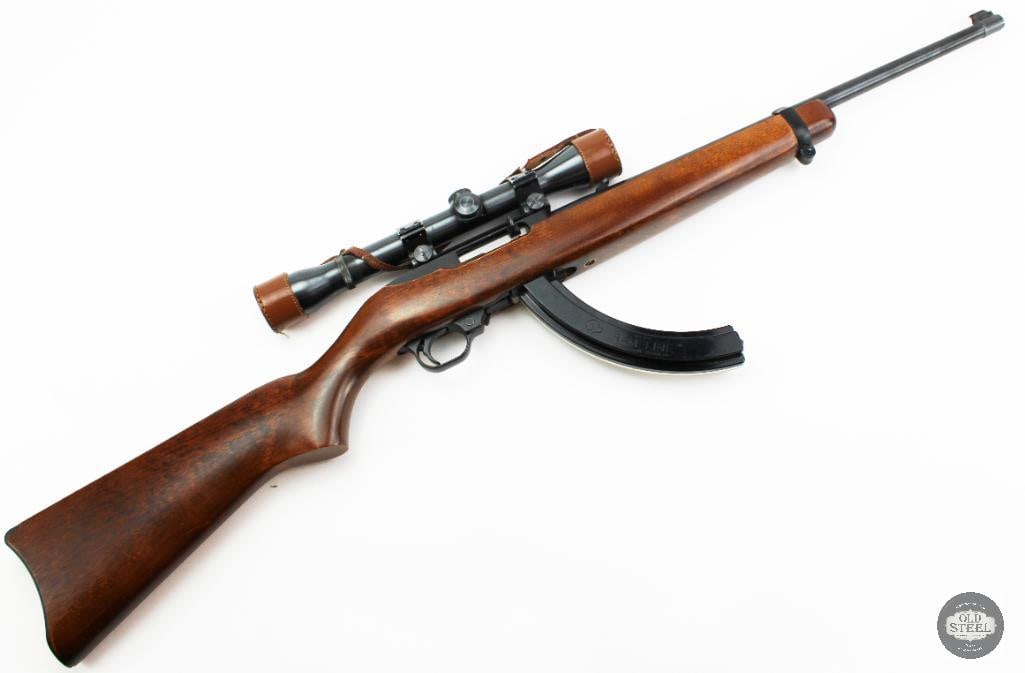 Ruger 10/22 .22 LR 18.5" Barrel w/ 25rd Mag & Weaver K4 Scope: This Ruger 10/22 is chambered in .22 LR and features an 18.5-inch barrel with a 13.5-inch length of pull. A classic and highly versatile rimfire platform, the 10/22 is known for its reliability,