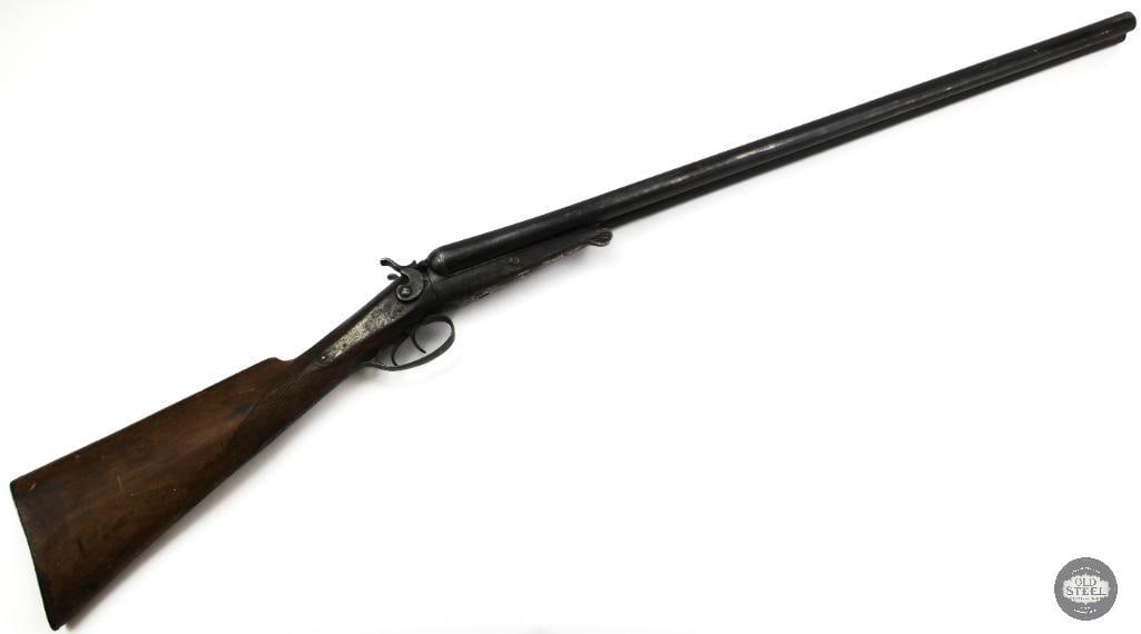 Belgian SxS 12 Ga Antique Hammer Shotgun 29.75" Double Barrel: This Belgian side-by-side antique shotgun is chambered in 12 gauge and features 29.75-inch barrels with a 14-inch length of pull. The shotgun is equipped with exposed hammers. The hammers function pro