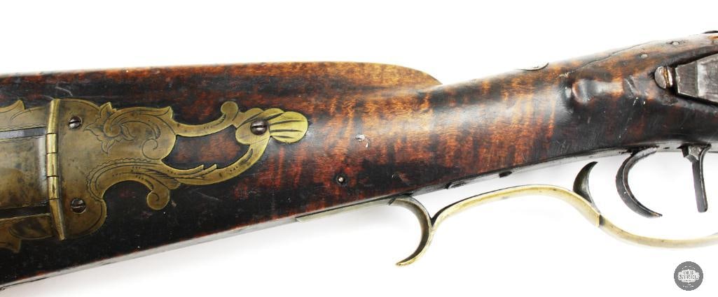 Unknown Maker .38 Cal Percussion Black Powder Rifle Octagon Barrel Double Set Triggers - 4