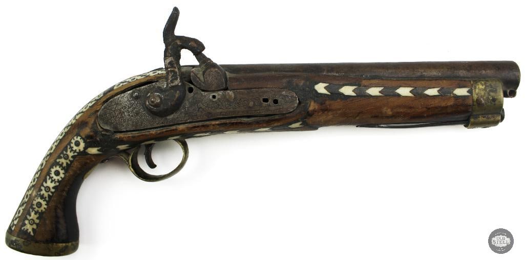 Lot of 3 Antique Muzzleloaders Afghan Jezail Musket & 2 Inlaid Pistols - 12