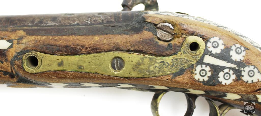 Lot of 3 Antique Muzzleloaders Afghan Jezail Musket & 2 Inlaid Pistols - 15