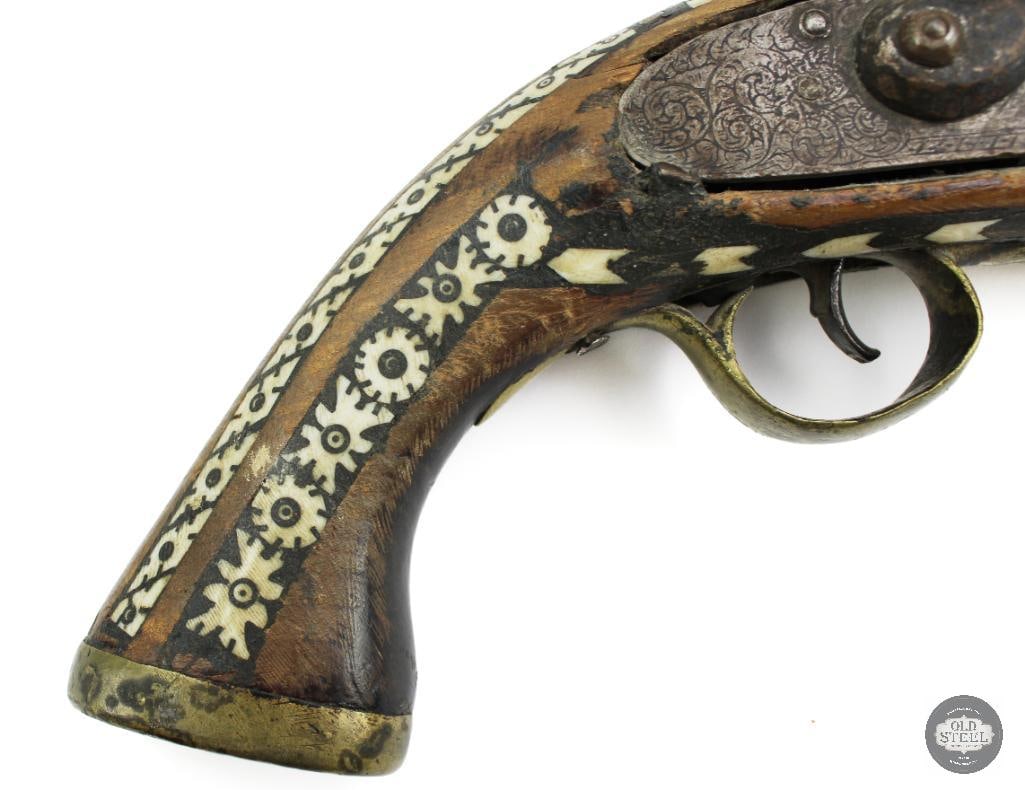 Lot of 3 Antique Muzzleloaders Afghan Jezail Musket & 2 Inlaid Pistols - 18