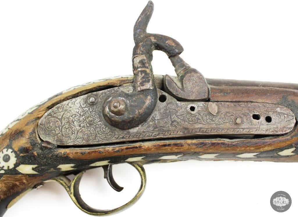 Lot of 3 Antique Muzzleloaders Afghan Jezail Musket & 2 Inlaid Pistols - 19