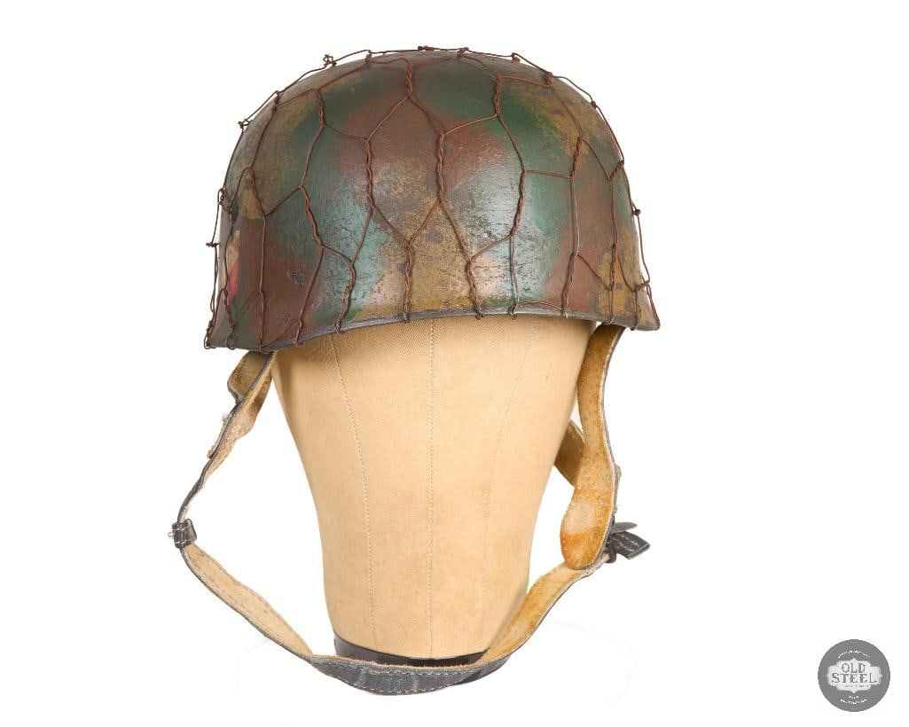 Original WWII German M38 Fallschirmjager Helmet Double Decal Camo Wire Display - 4