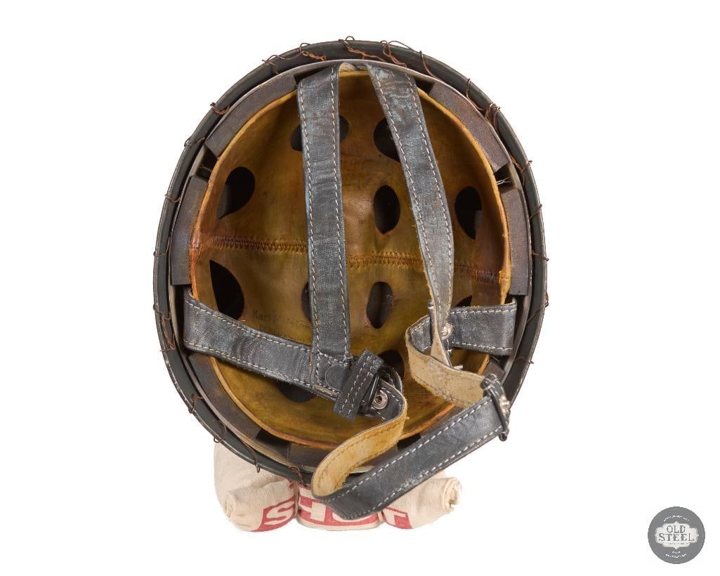 Original WWII German M38 Fallschirmjager Helmet Double Decal Camo Wire Display - 5