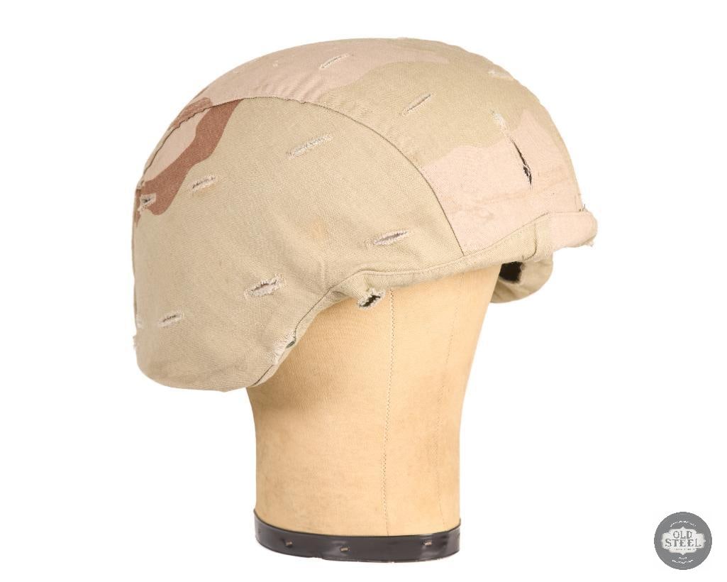 ACH Low Cut Ballistic Helmet Shell w/ Reversible M81/DCU Cover Size Medium: This ACH (Advanced Combat Helmet) low cut ballistic helmet shell is a size medium and comes with a reversible M81 Woodland / DCU camouflage helmet cover. The shell is in used condition and is being