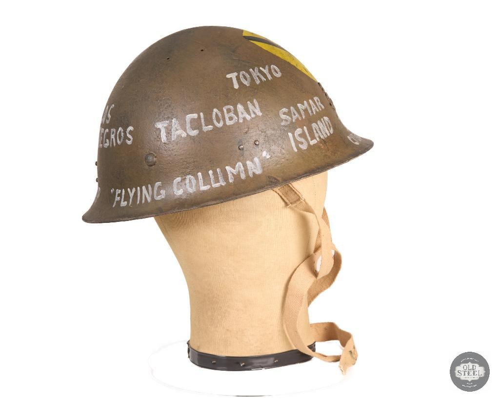 Original WWII Japanese Navy Steel Helmet w/ Liner & Chinstrap Cavalry Marked Display - 2