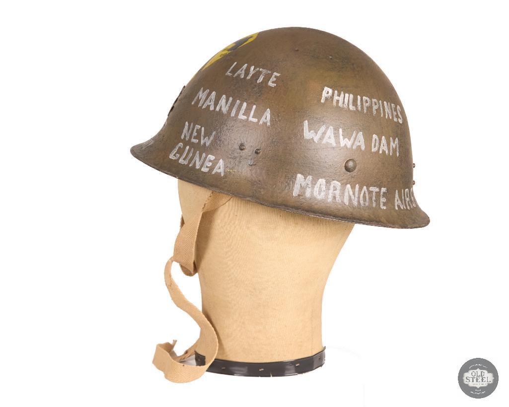 Original WWII Japanese Navy Steel Helmet w/ Liner & Chinstrap Cavalry Marked Display - 6