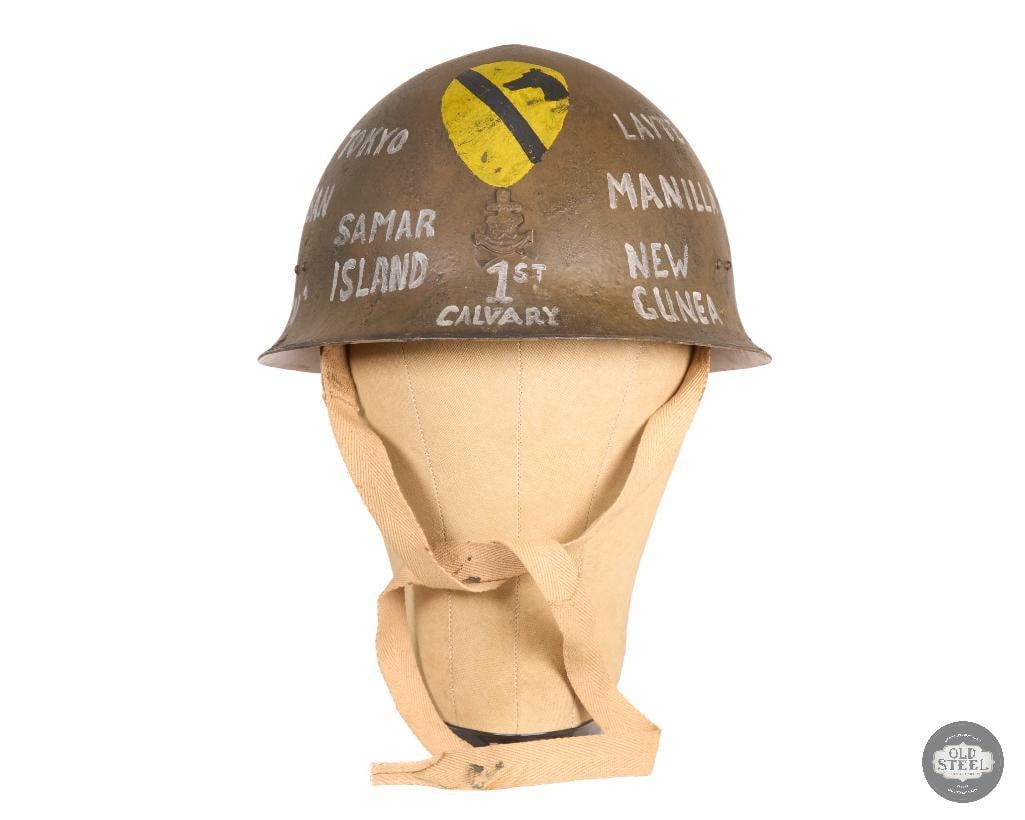 Original WWII Japanese Navy Steel Helmet w/ Liner & Chinstrap Cavalry Marked Display - 8