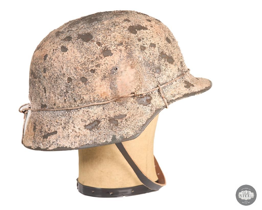 WWII German Stahlhelm M40 Original Shell w/ Snow Camo Refinish & Liner - 2