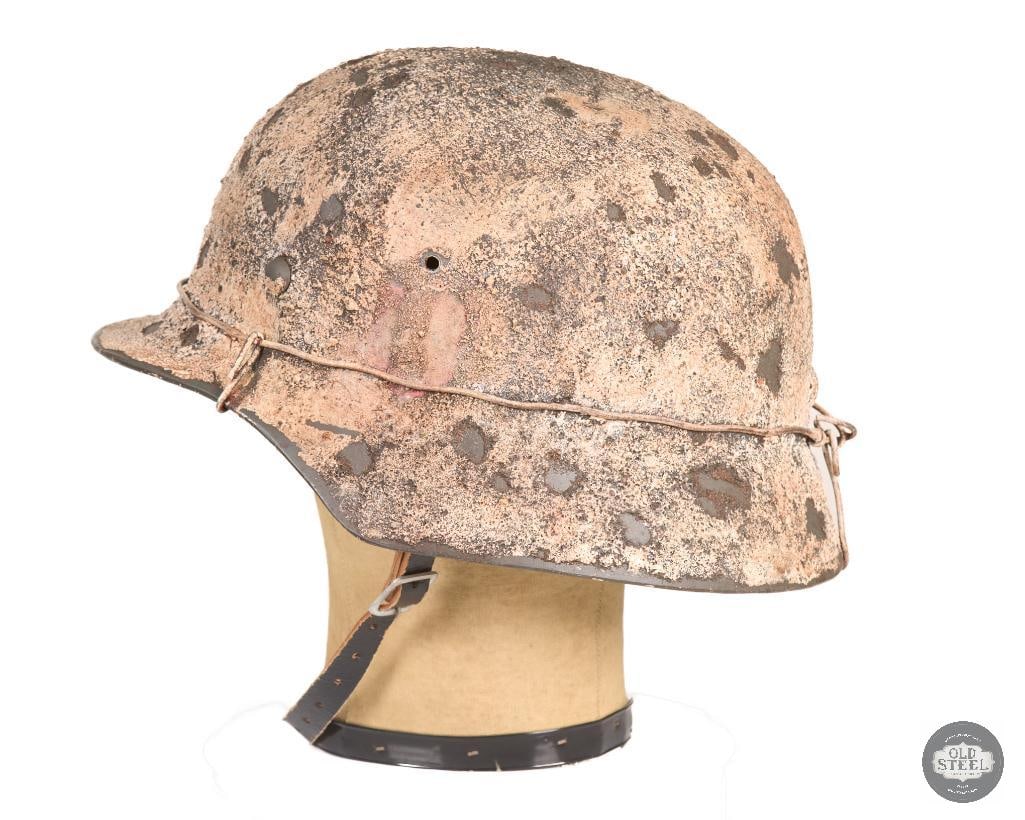 WWII German Stahlhelm M40 Original Shell w/ Snow Camo Refinish & Liner - 3