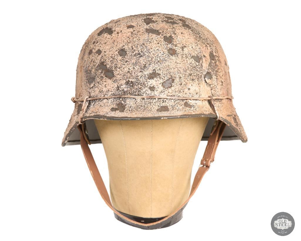 WWII German Stahlhelm M40 Original Shell w/ Snow Camo Refinish & Liner - 5