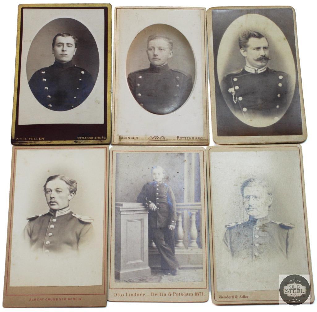 Collection of Six German Military Photographs: This is a collection of six 19th-century Carte de Visite (CDV) photographs depicting young men in German military uniforms from the Imperial era. THIS ITEM IS AS PICTURED WITH NO FURTHER